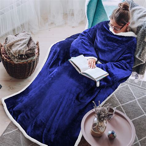Tirrinia Sherpa Wearable Blanket With Sleeves Full Body Throw Reading ...