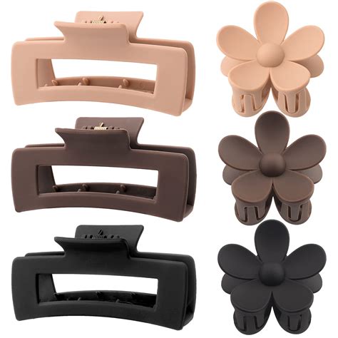 6 Pack 4.1 Inche Large Rectangle Hair Claw Clips Matte Flower Hair ...