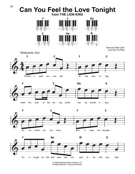 Can You Feel The Love Tonight - Elton John super easy piano Sheet Music ...