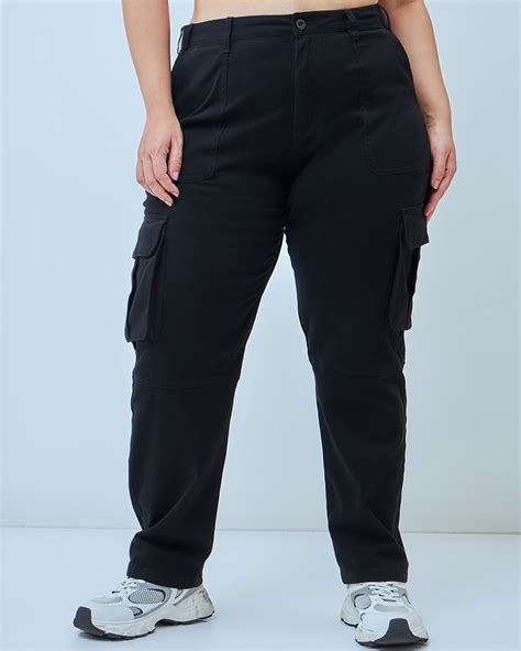 Buy Women's Black Plus Size Cargo Pants Online at Bewakoof