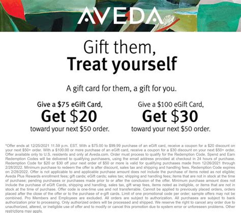 Followup $20-$30 off $50+ with $75+ gift card purchase at AVEDA | Aveda ...