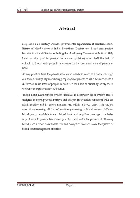 Blood bank - Blod bank project work description - Abstract Help Line is ...