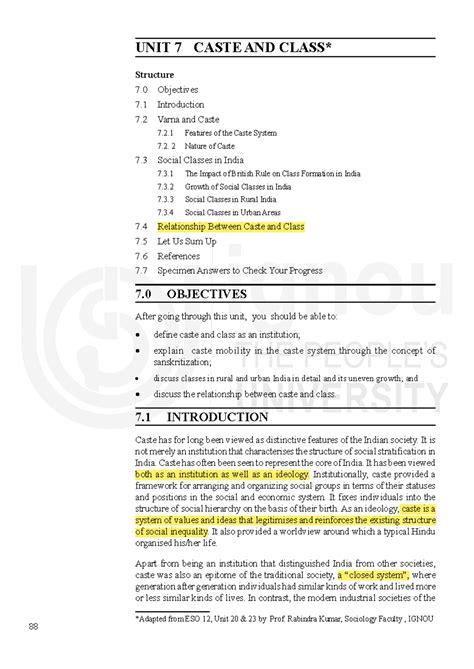 Unit 7 Caste and Class - Please give me additional details ...