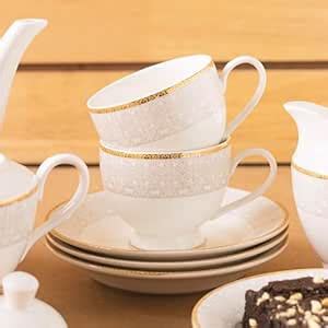 Vigneto Embossed Vines Cup and Saucer Set (Classic Gold) for Tea/Coffee ...