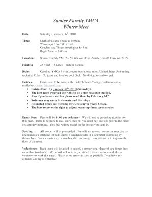 Fillable Online Sumter Family YMCA Winter Meet - YMCA Columbia Swim ...