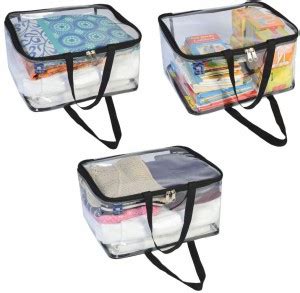 HomeStrap Set of 3 Transparent Clothes Storage Bag Organizer with ...