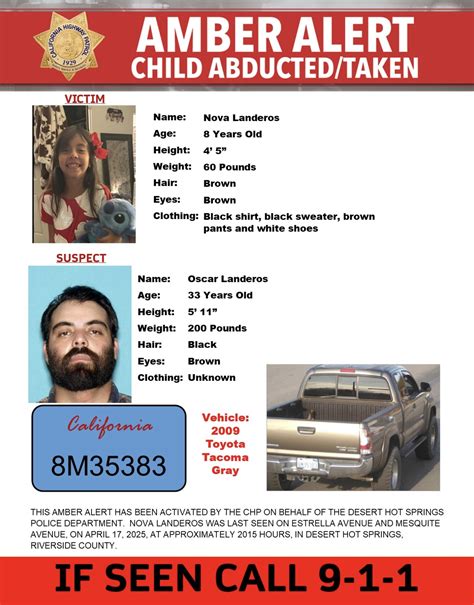 Amber Alert: San Bernardino County residents urged to be on the lookout for abducted 8-year-old ...