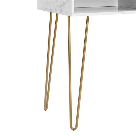 Buy Athena 40.5 in White Faux Marble Computer Desk with Storage Online ...