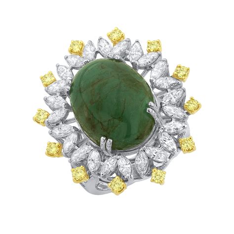 Emerald Oval With Yellow Marquise Diamond Rings by Mohar Fine Jewellery