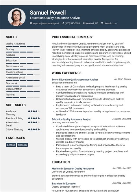 15 Education Quality Assurance Analyst Resume Examples And Templates for 2024 - ResumeDesign.ai