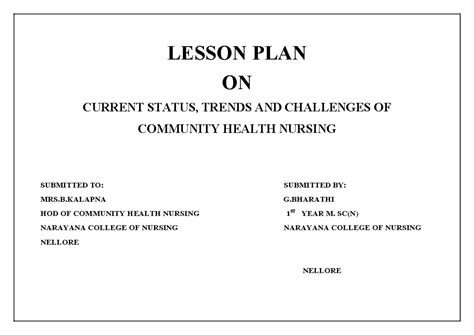 LESSON PLAN ON CURRENT STATUS, TRENDS & CHALLENGES IN COMMUNITY HEALTH ...