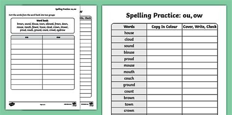 Grade 3 ou , ow Phonics Spelling Practice Sheets - Twinkl