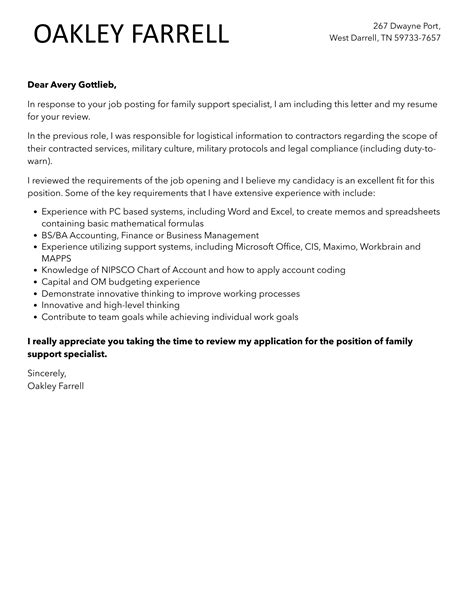 Family Support Specialist Cover Letter | Velvet Jobs
