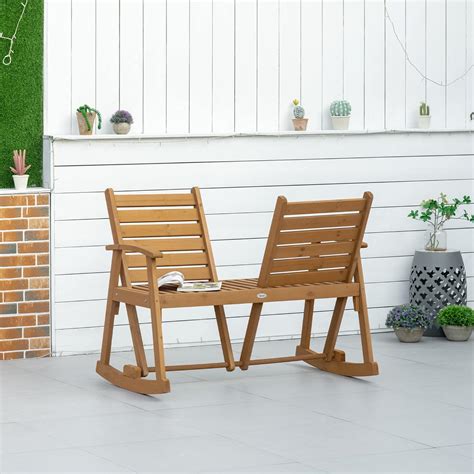 Buy Outsunny Wooden Garden Rocking Bench with Adjustable Backrests, 2 ...