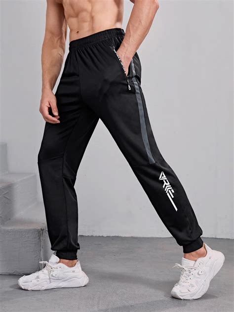 Men Reflective Print Side Seam Sports Pants | Sports pants fashion ...