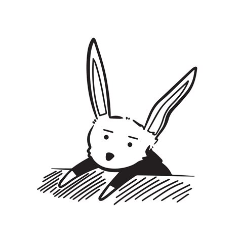 Cute bored, tired, sad, or confused cartoon rabbit drawing with black ...