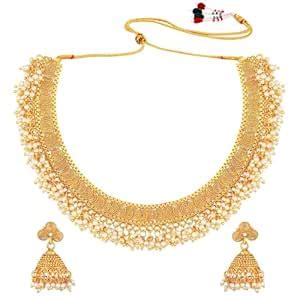 Peora Traditional Gold Plated Brass Alloy Rice Pearl Studded Festive ...