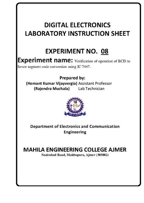 DIGITAL ELECTRONICS LAB (EC-101) EXPERIMENT 08: BCD to 7-Segment ...