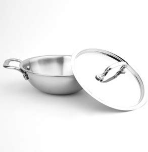 LIMETRO STEEL Triply Kadai with Lid | Gas & Induction Base Compatible ...