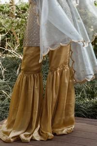 Buy Gold Kurtadupion Sharara Shimmer Tissue Dupatta Kurta Set For Women ...