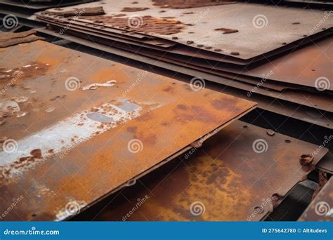Rusted and Weathered Aluminum Sheets on a Factory Floor Stock ...