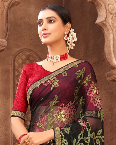 Vishal Prints Black Brasso Saree With Foil Print And Zari Border