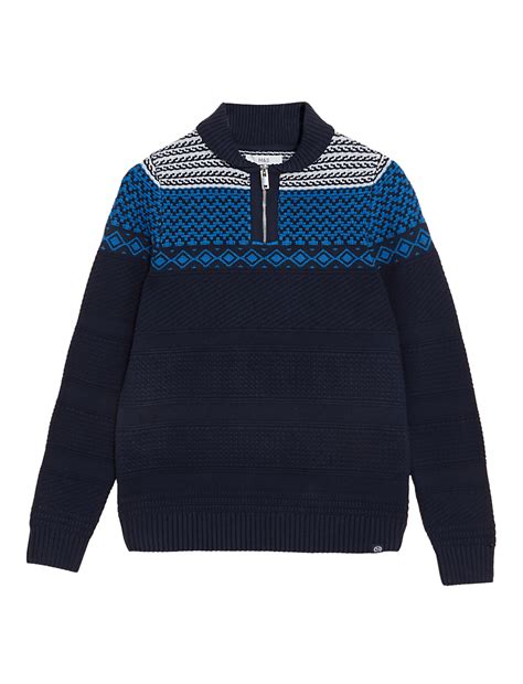 Buy Cotton Blend Fair Isle Half Zip Jumper at Marks & Spencer
