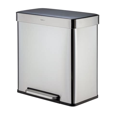 Qualiazero 16 Gallon Trash Can, Dual Compartment Kitchen Bin, Stainless ...