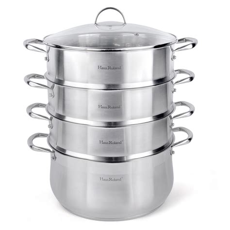 STPgoods 3-Tier Stainless Steel Steamer Pot with Glass Lid 10.56 Qt (10 ...