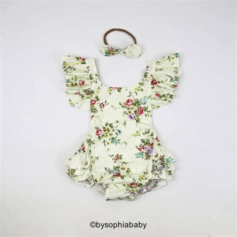 Buy Baby Girl Romper Set Baby Romper and Headband Ivory Floral Online ...