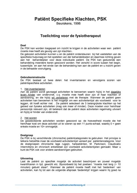 PSK-meetinstr-2 - richtlijn - Patiënt Specifieke Klachten, PSK ...
