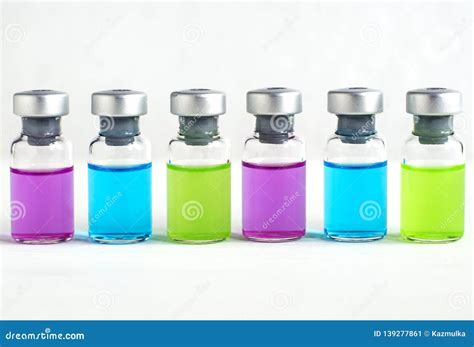 Set of Various Medical Vials for Injections. Ampoules with Liquid ...