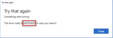 Error Code 0X803f8001 的图像结果