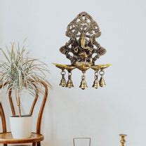 Buy Ganesha Brass Panchdeep with bells oil lamp for wall - Budhshiv.com