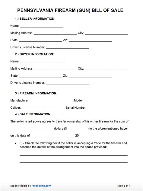 Free Pennsylvania Firearm (Gun) Bill of Sale Form | PDF | Word