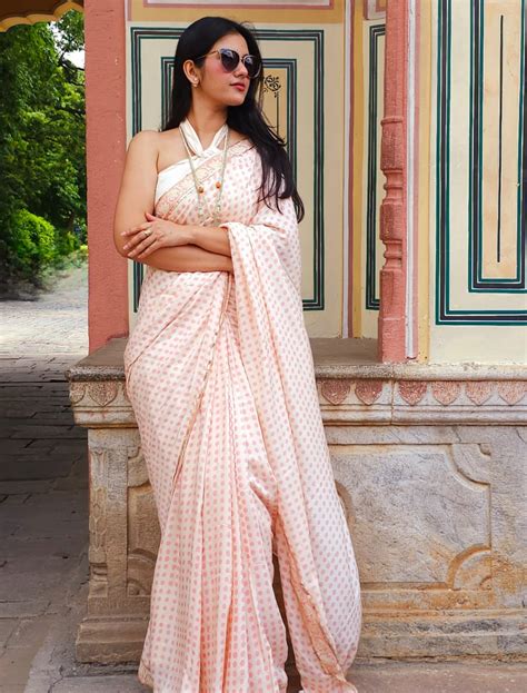 Rose polka muslin modal saree – RACHNA GOYAL