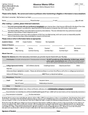 Fillable Online victimservices cofc Absence Memo Request Form - Victim ...