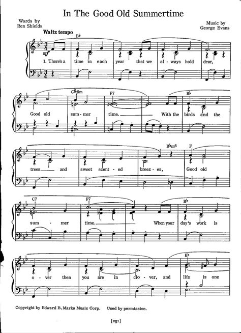 In the Good Old Summertime Sheet Music - Digital Show Tune - Key of B ...