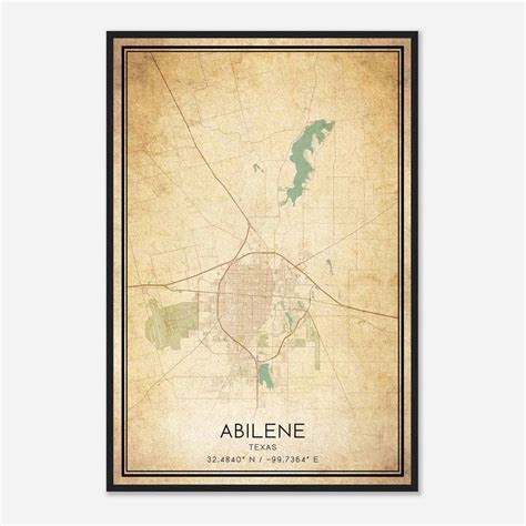 Vintage Abilene Texas Map Poster, Modern Home Decor Wall Art Print ...