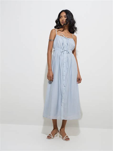 Buy LOV Light Blue A-Line Cotton-Blend Dress from Westside