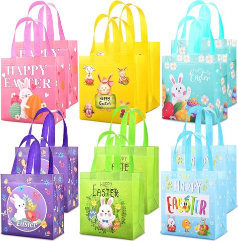 AhfuLife Easter Gift Bags for Kids, 6/12pcs Easter Bunny Egg Bags Non ...