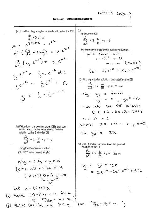 Differential Equations - MATH100 Revision Exercises - Resources ...