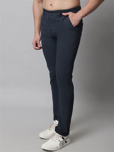Men's Casual Flat front Navy Blue Trousers – Cantabil