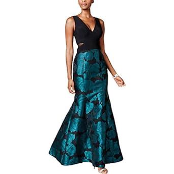 Xscape Women's Long Mermaid Brocade Skirt with Ity Top, Black/Emerald ...
