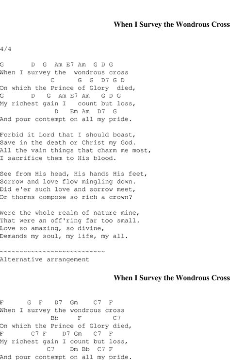 When I Survey the Wondrous Cross - Christian Gospel Song Lyrics and Chords