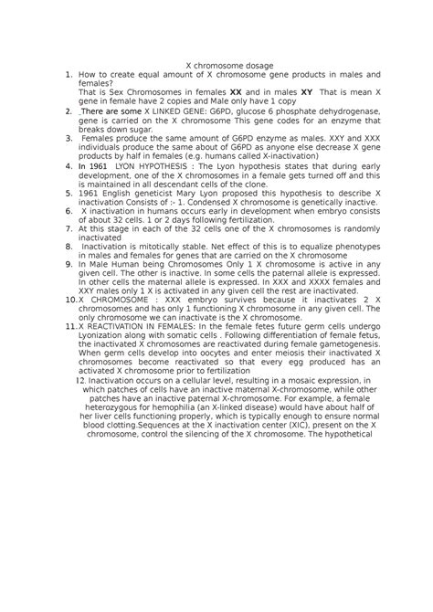 Lyons hypothesis - Biology - X chromosome dosage How to create equal ...