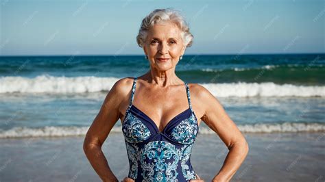 Premium Photo | A beautiful respectable mature woman posing in a swimsuit