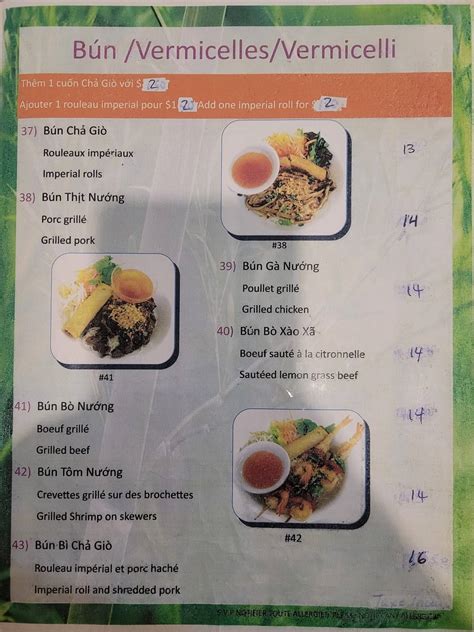 Menu au Phở Saigon Vietnam restaurant, Montréal