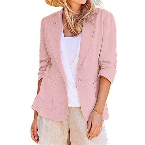 BOOMILK Linen Blazers for Women Business Casual 3/4 Sleeve Lightweight ...
