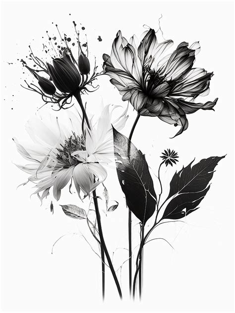 Black and White Flowers Printable Botanicals in Black and White Wall ...